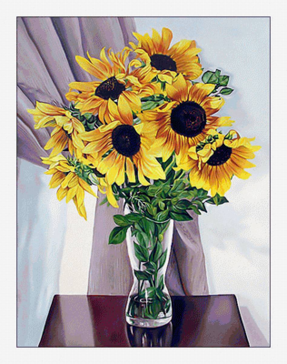 Подсолнухи. - живопись, букет, цветы, подсолнухи - предпросмотр