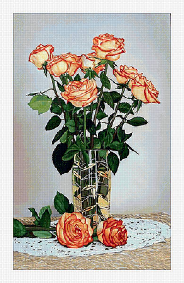 Розы. Букет. - букет, цветы, ваза, розы, живопись - предпросмотр