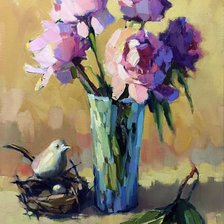 Схема вышивки «Цветы и птичка»