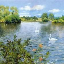 Схема вышивки «Пейзаж с лебедями. Уильям Мерритт Чейз»