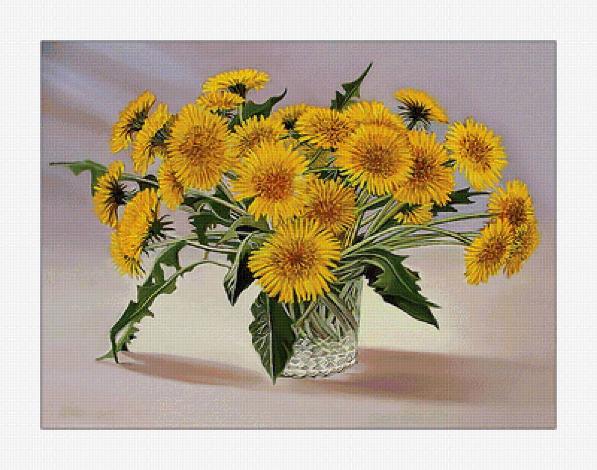 Одуванчики. - живопись, цвветы, одуванчики, букет - предпросмотр