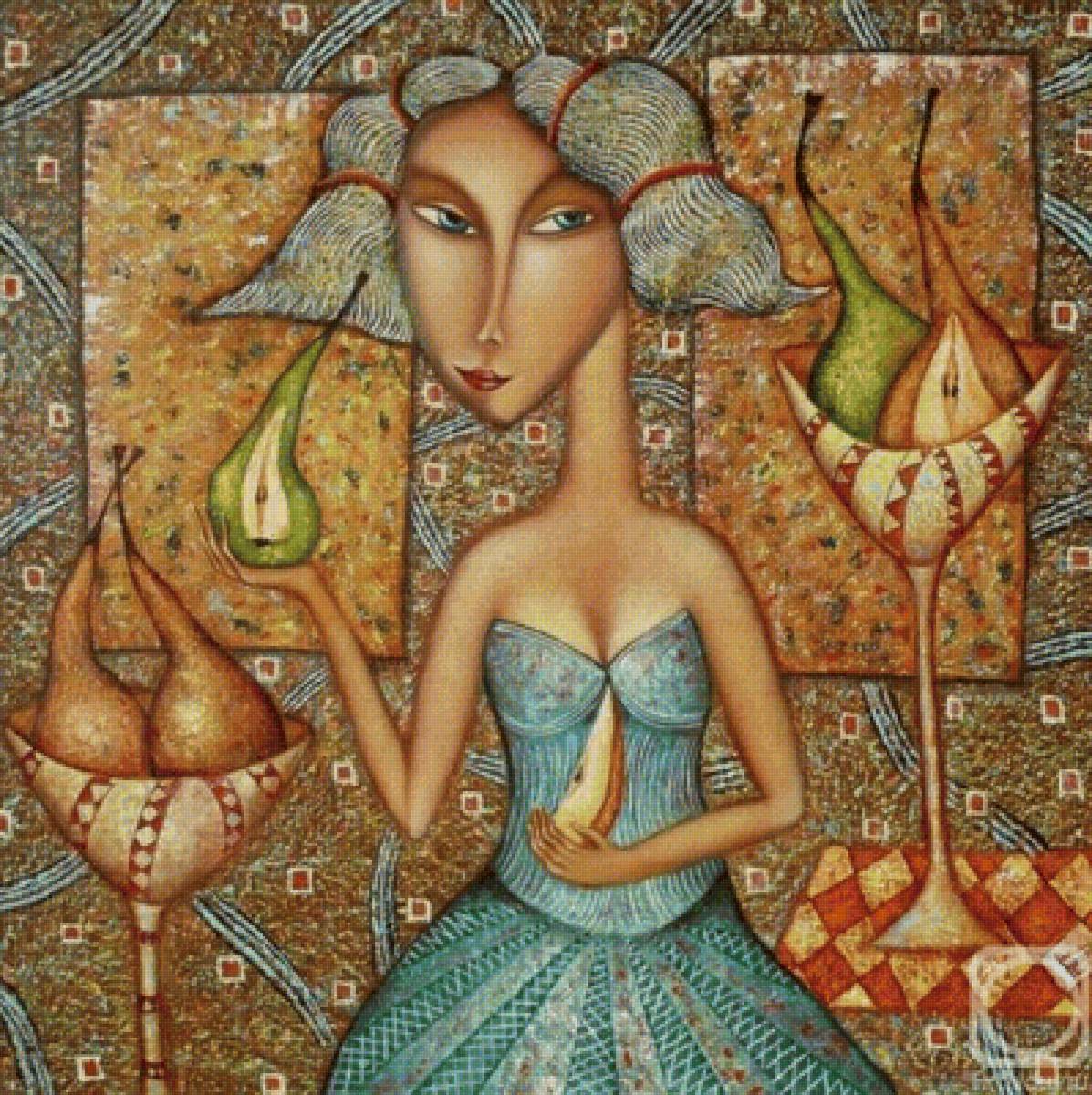 Фруктовое угощение. Дмитрий Сулимов - портрет, фрукты, девушка, наив - предпросмотр