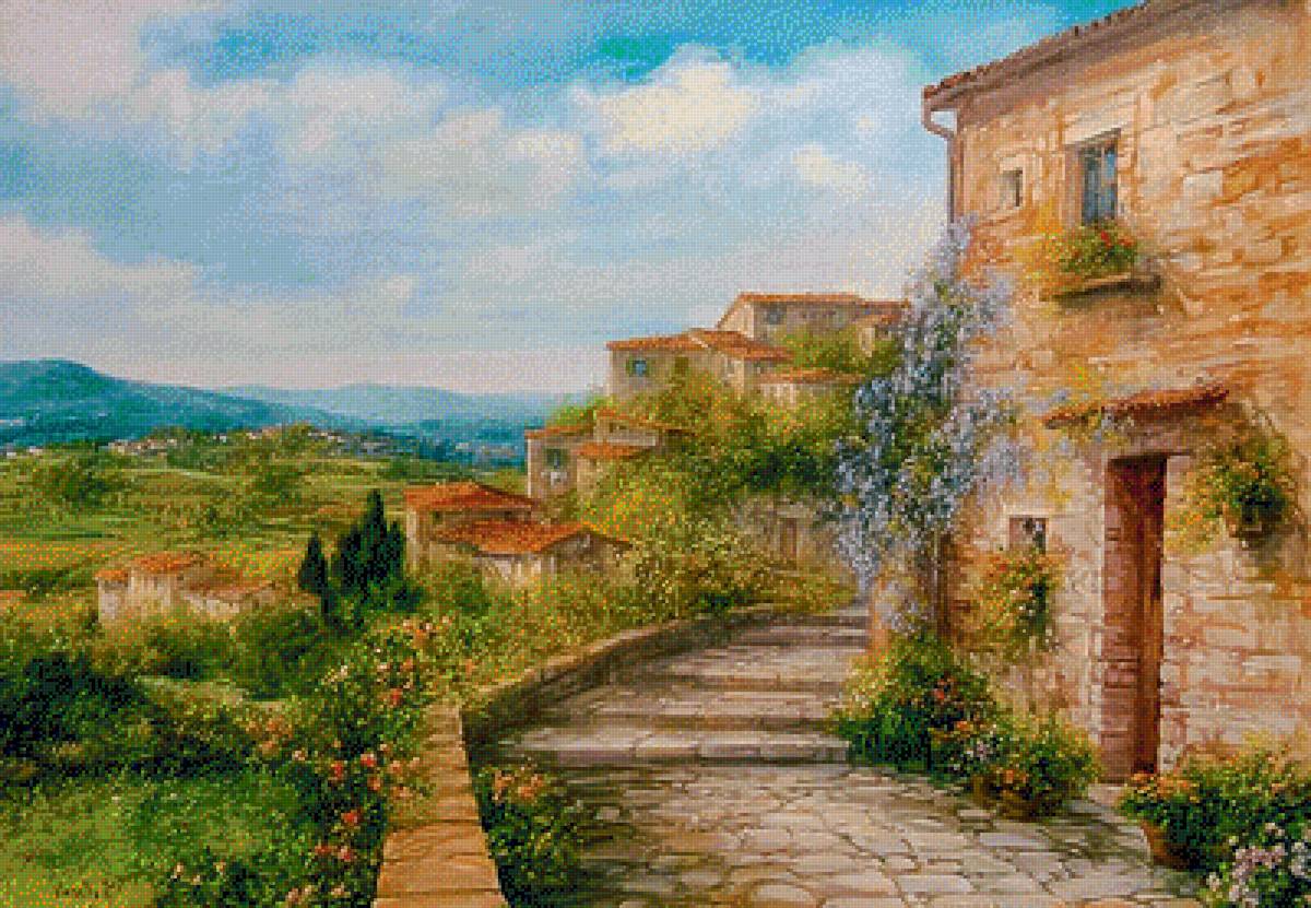Borgo Toscano - Italy. - flowers anf gardens., antonietta varallo painter.landscape - предпросмотр