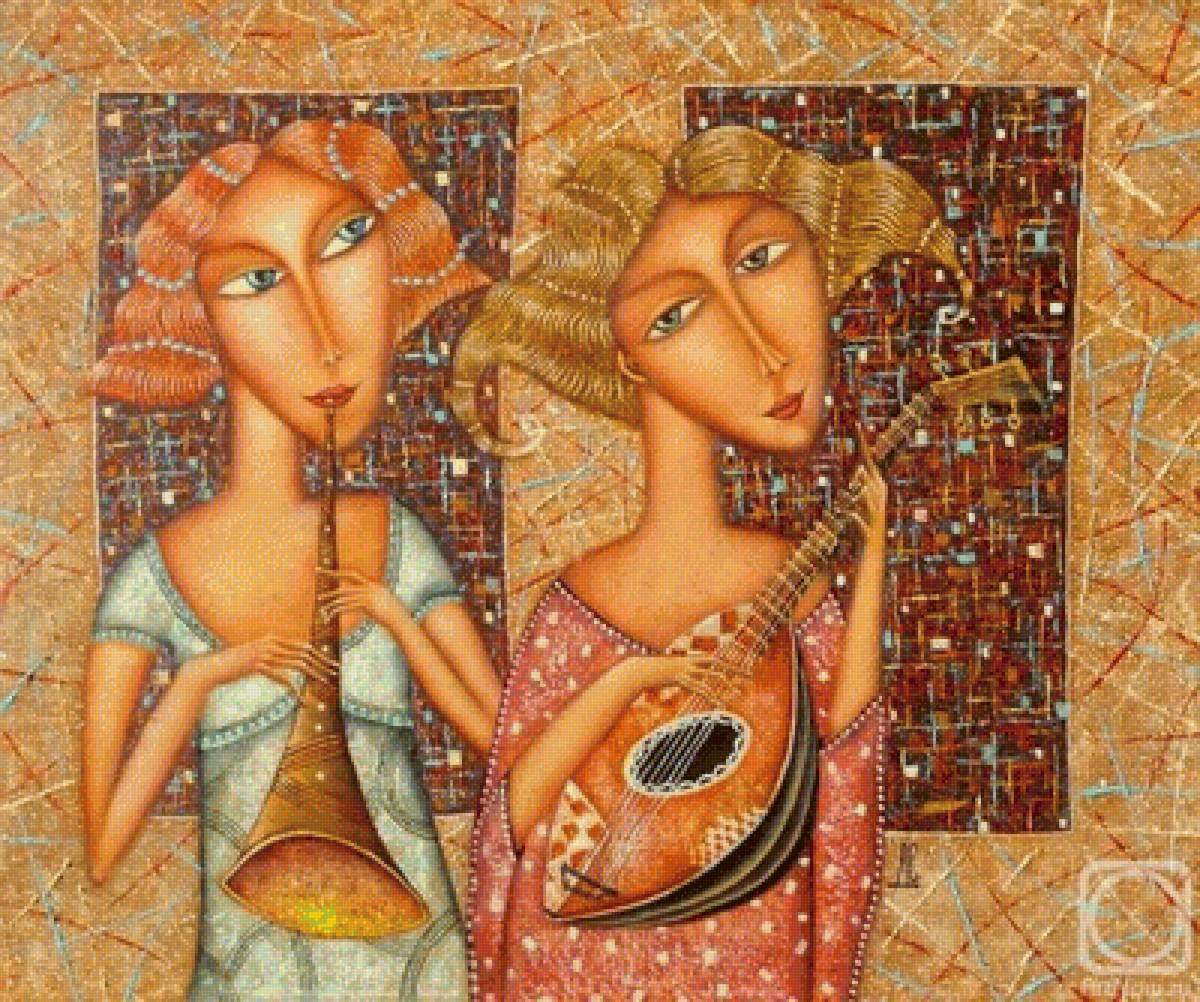 Вечерняя музыка. Дмитрий Сулимов - наив, портрет, живопись, девушка - предпросмотр