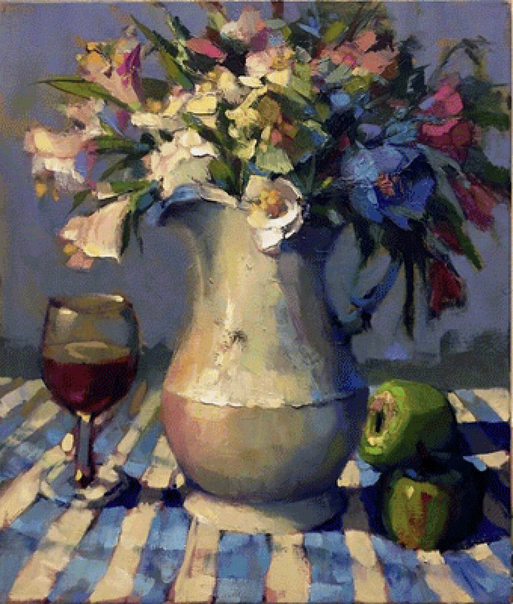 Цветы в вазе - живопись, натюрморт, ваза, цветы - предпросмотр