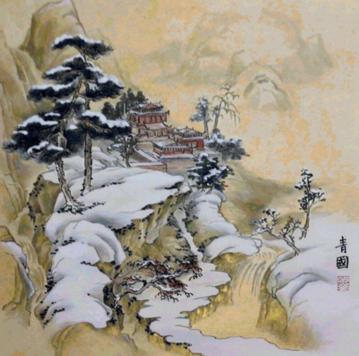 Японский пейзаж - горы, пейзаж, япония, река, ущелье - предпросмотр