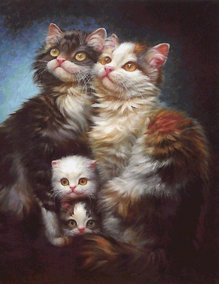 семья - коты, семья, котята - предпросмотр