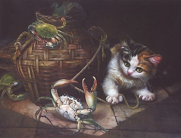 котёнок и крабы - котенок, крабы - оригинал