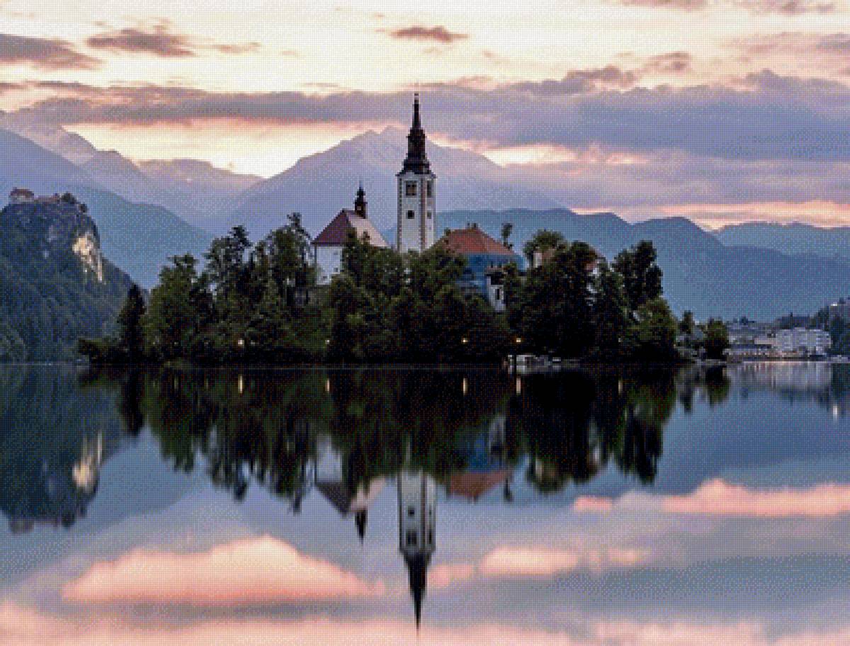 Замок на острове - пейзаж, отражение, замок, озеро - предпросмотр