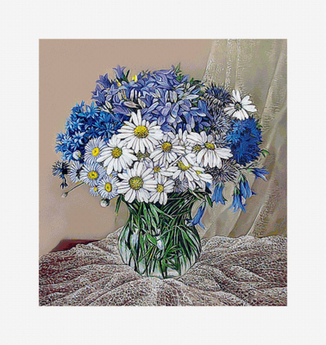 Ромашки-колокольчики. - полевые, букет, цветы, ромашки, колокольчики, живопись - предпросмотр