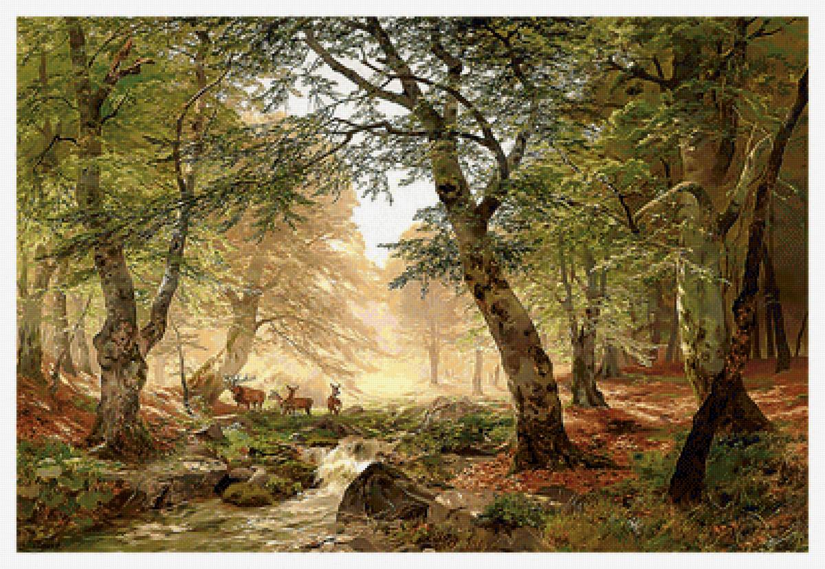 Пейзаж. Лес. - река, пейзаж, природа, живопись, лес - предпросмотр