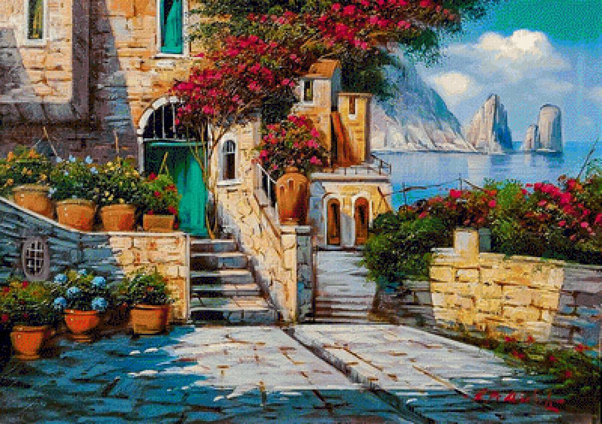 Capri. South Of Italy. - ernesto di michele painter.seascapes.flowers and gardens. - предпросмотр