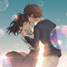 Схема вышивки «аниме пара летает на мыльных пузырях»