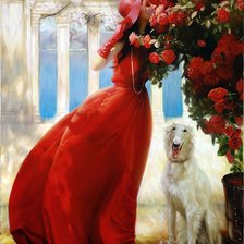 Схема вышивки «Девушка в красном. Андрей Беличенко»