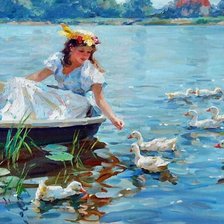 Схема вышивки «В лодке. Владимир Гусев»