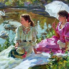 Схема вышивки «У озера. Владимир Гусев»