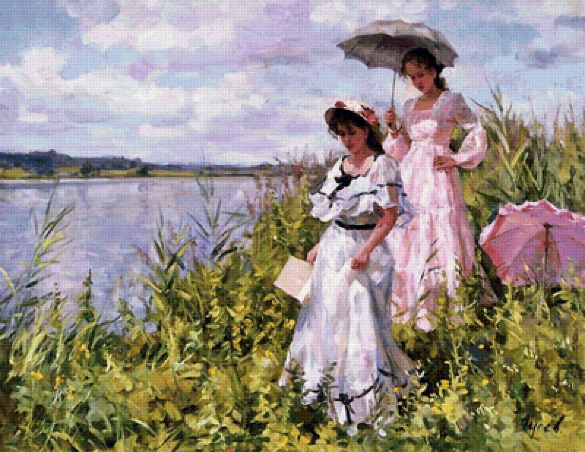 Прогулка у озера. Владимир Гусев - лето, девушка, озеро - предпросмотр