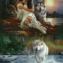 Схема вышивки «девушка с волками»