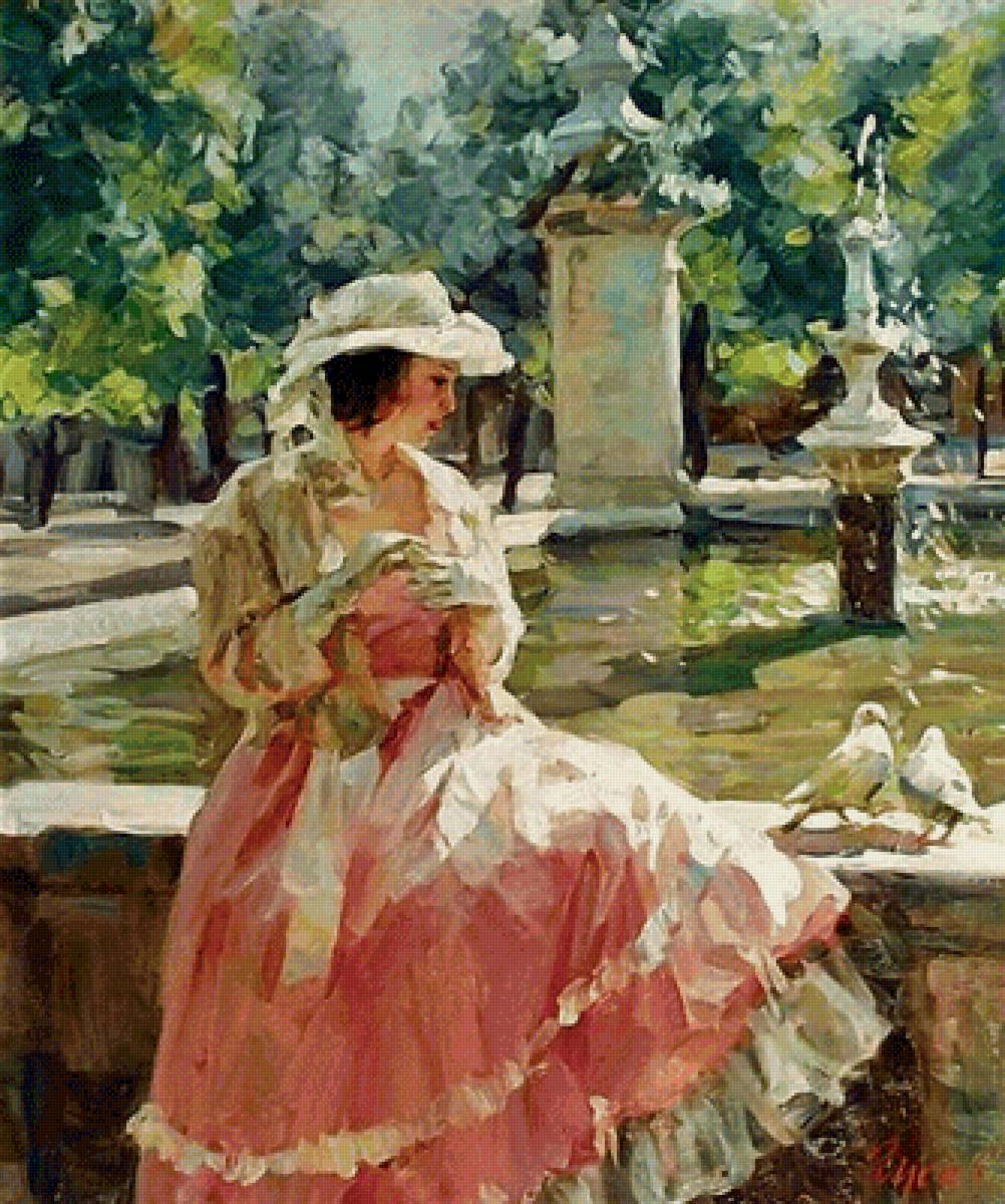 У фонтана. Владимир Гусев - портрет, живопись, девушка - предпросмотр