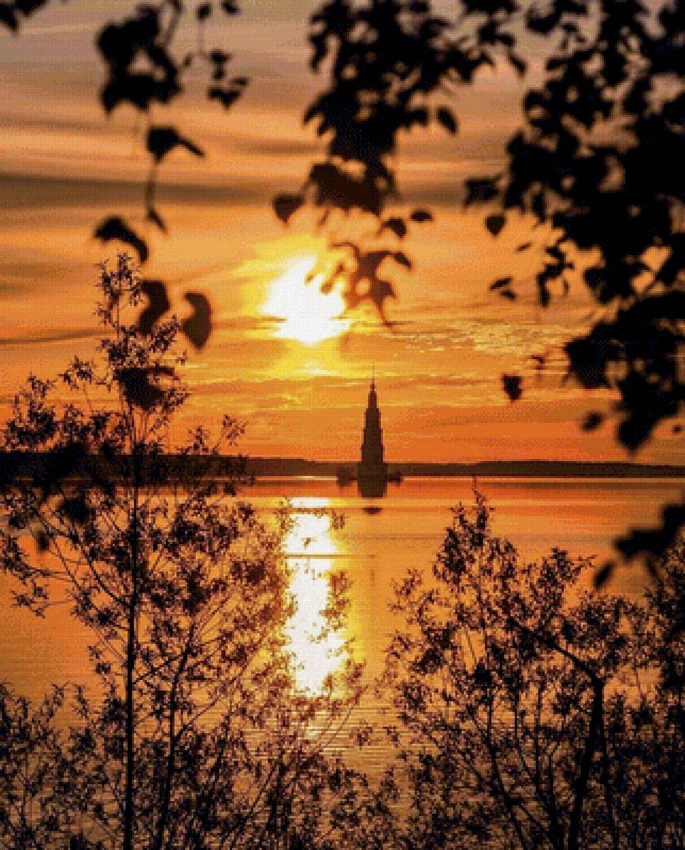 Закат - река, лес, закат, природа, пейзаж - предпросмотр