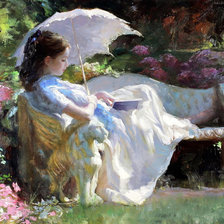 Схема вышивки «Девушка с книгой. Владимир Волегов»