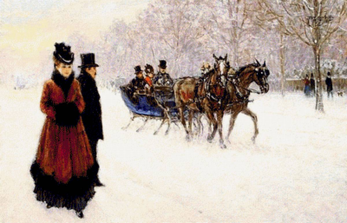 Зимняя прогулка. Алан Мэйли - лошади, живопись, зима, дама, 19 век - предпросмотр