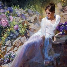 Схема вышивки «Девушка с книгой. Владимир Волегов»