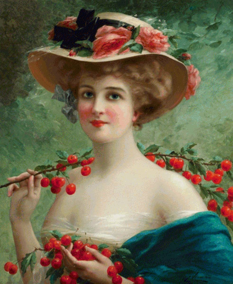 Девушка с вишней. Эмиль Вернон - 19 век, живопись, портрет, вишня, девушка - предпросмотр