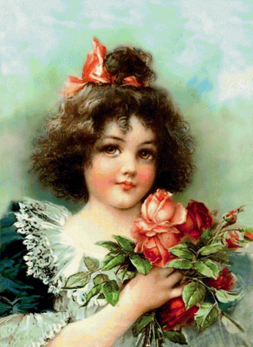 Девочка с розами. Эмиль Вернон - живопись, цветы, девочка, розы - предпросмотр