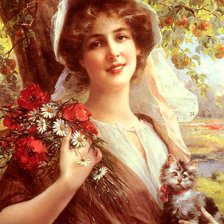 Девушка с котёнком. Эмиль Вернон