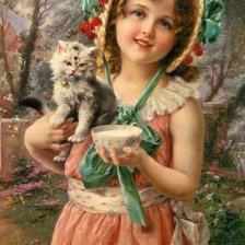 Схема вышивки «Девочка с котёнком. Эмиль Вернон»