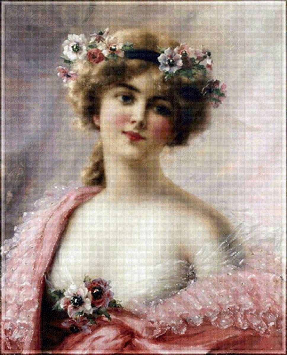 Девушка в венке. Эмиль Вернон - 19 век, цветы, девушка, живопись, портрет - предпросмотр