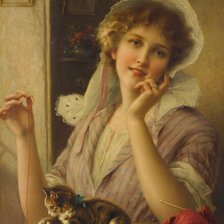 Схема вышивки «Девушка с котёнком. Эмиль Вернон»