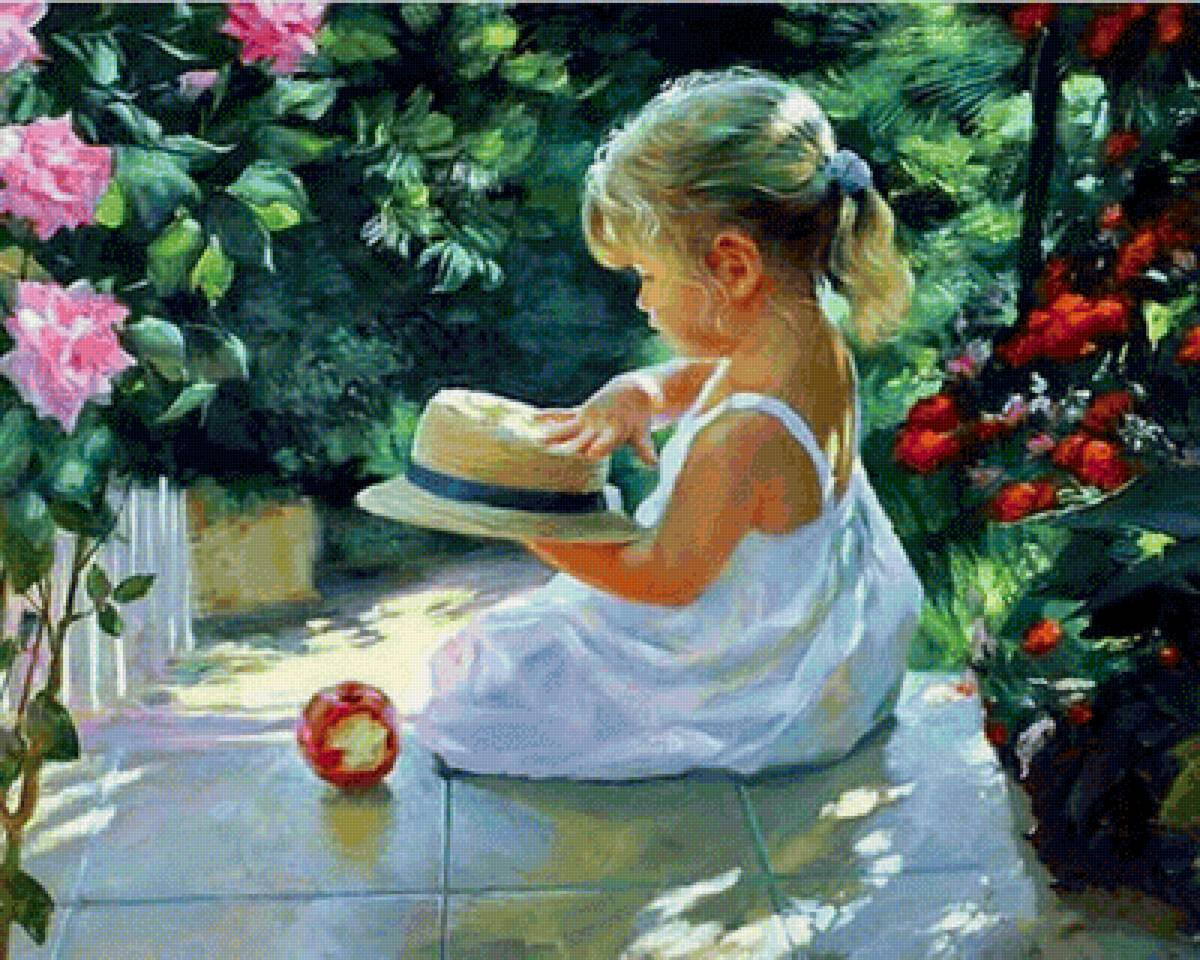 На крылечке. Владимир Волегов - девочка, портрет, сад, цветы, пейзаж - предпросмотр