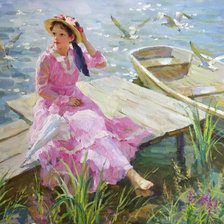 Схема вышивки «Отдых на причале. Владимир Гусев»