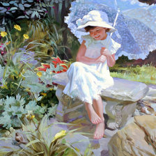 Схема вышивки «Девочка и птичка. Владимир Волегов»