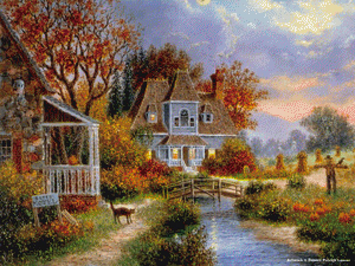 Осенняя пора - дом, осень, река, дэннис льюэн - предпросмотр