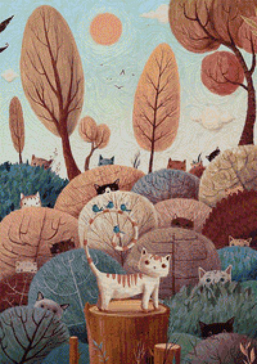 Кот - кошка лес дерево лето - предпросмотр