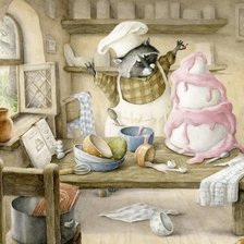 Схема вышивки «Енот, торт»