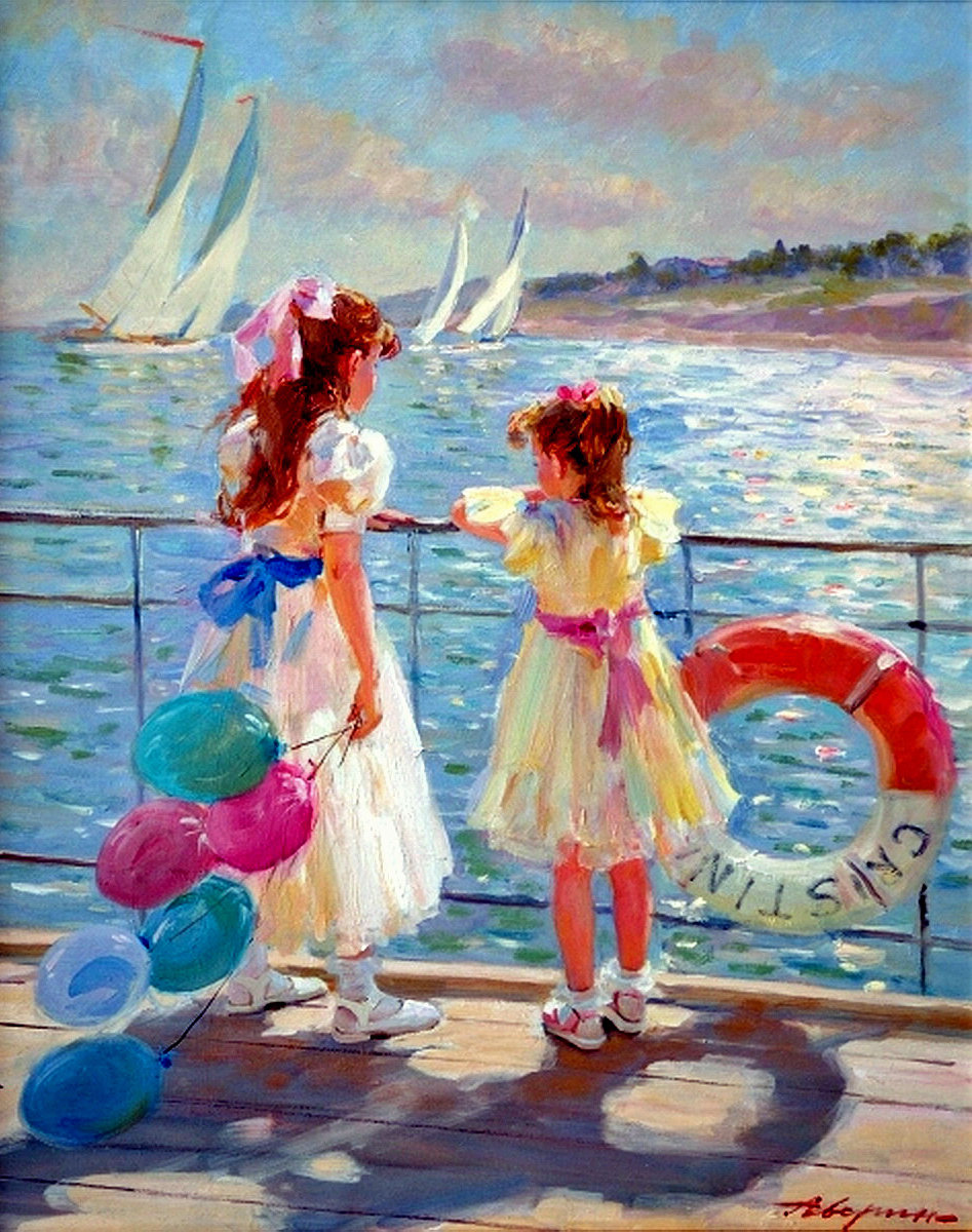 девочки на палубе - девочки, шары, палуба - оригинал