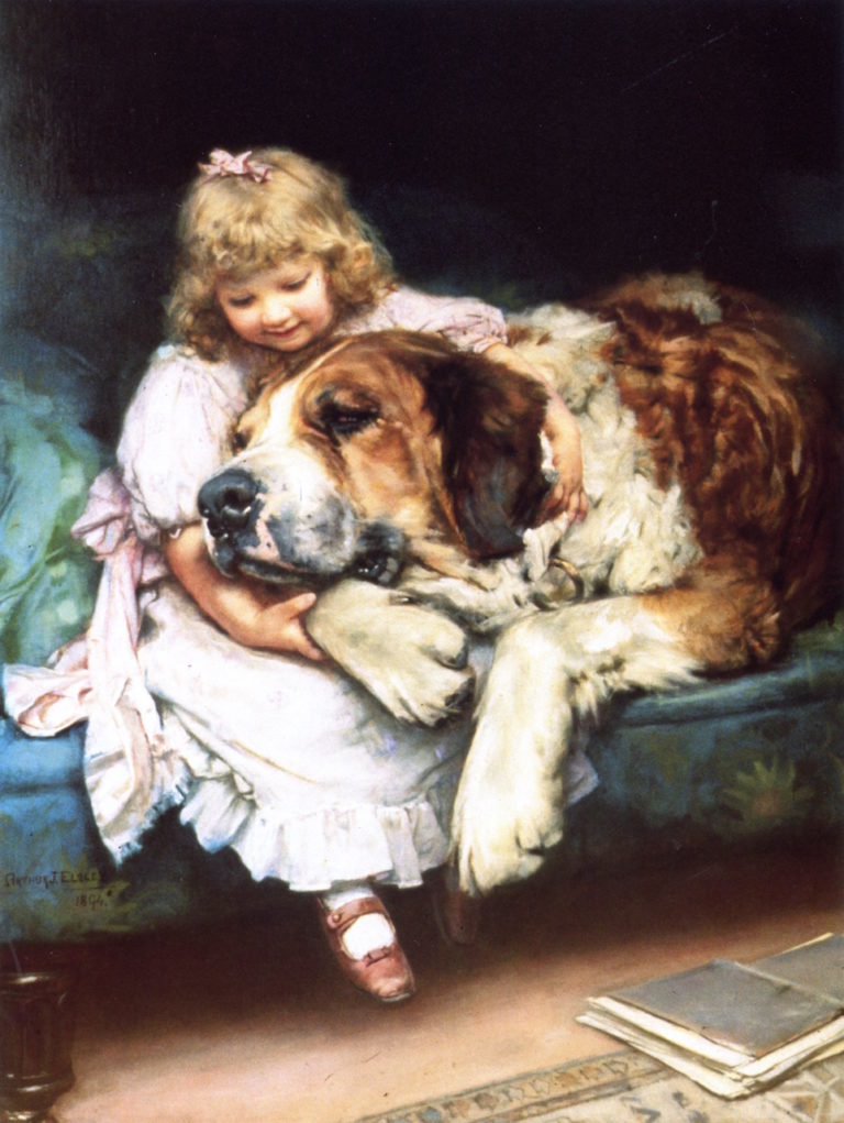Большой друг. Артур Джон Элсли - девочка, портрет, живопись, 19 век, собака - оригинал