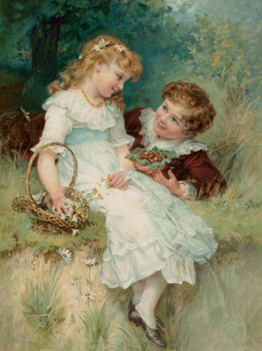 Сладкие ягоды. Фредерик Морган - девочка, дети, мальчик, детское, 19 век, живопись - предпросмотр