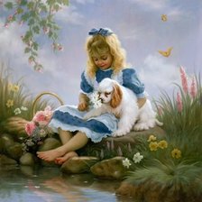 Схема вышивки «Девочка со щенком. Марк Ариан»