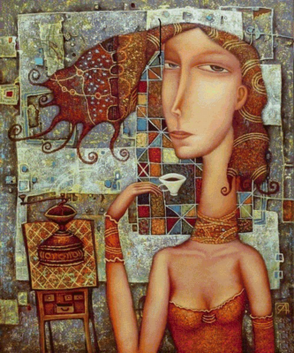 Утренний кофе. Сулимов Александр - портрет, наив, девушка - предпросмотр