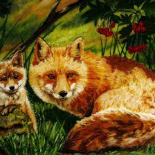 Схема вышивки «Лиса и лисенок»