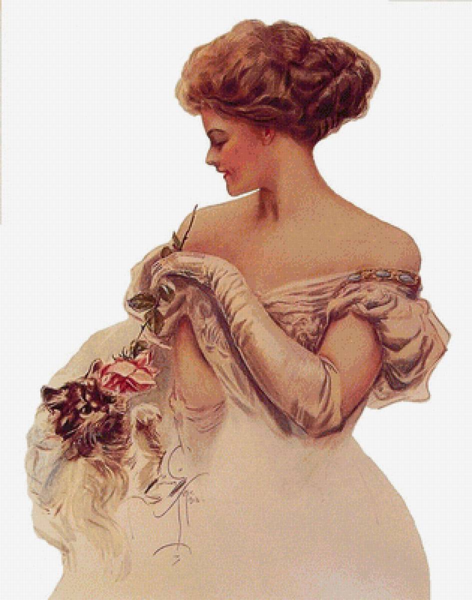 Девушка с котёнком. Харрисон Фишер - 19 век, котенок, портрет, живопись, девушка - предпросмотр