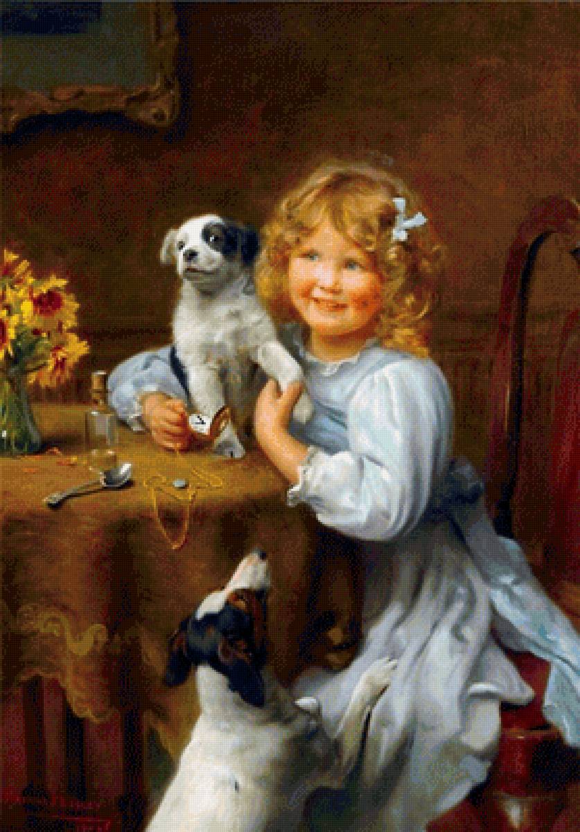 Девочка с собачками. Фредерик Морган - портрет, 19 век, девочка, собака, живопись - предпросмотр