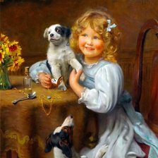 Схема вышивки «Девочка с собачками. Фредерик Морган»