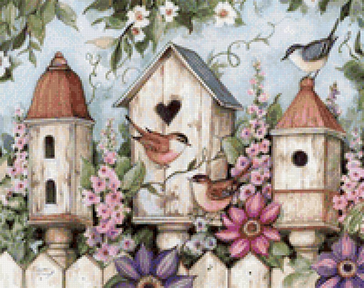 скворечники - птицы, весна, деревня, скворечник, забор - предпросмотр