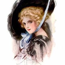 Схема вышивки «Дама в шляпе. Харрисон Фишер»